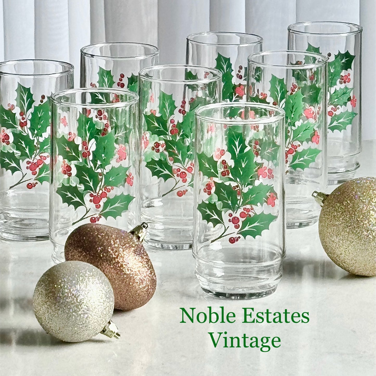 Vintage Indiana Glass 16 Ounce Holly Tumblers - Set of 7