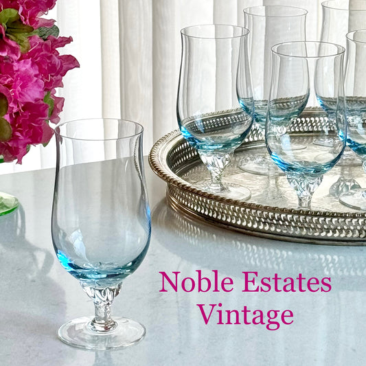 Vintage Sasaki Coronation Light Blue Twisted Stem Glasses - Set of 8