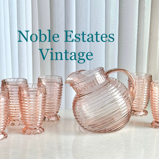 Vintage Anchor Hocking Manhattan Pink Pitcher and 6 Glasses (circa 1938 - 1943)