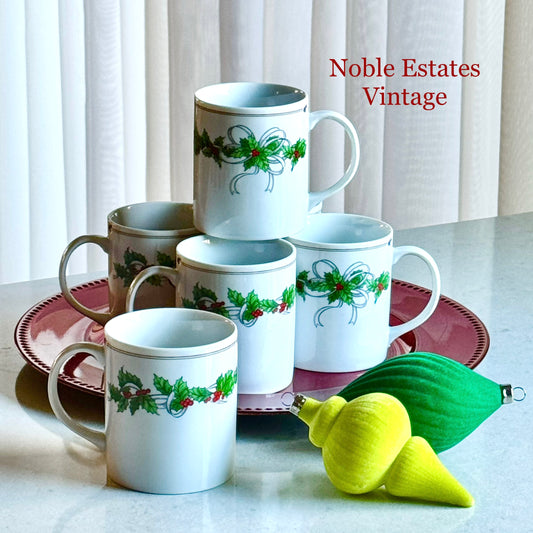 Vintage Toscany Holly and Berries Mugs - Set of 6
