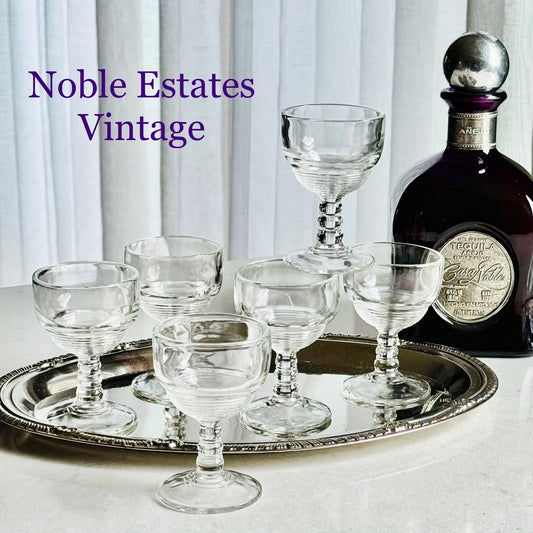 Vintage Indiana Glass Old English Cordial / Liquor Glasses (circa 1920s) - Set of 9