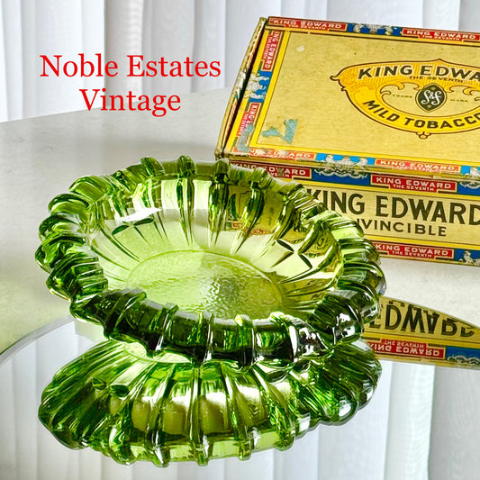 Vintage Green Ribbed 7 Inch Ashtray