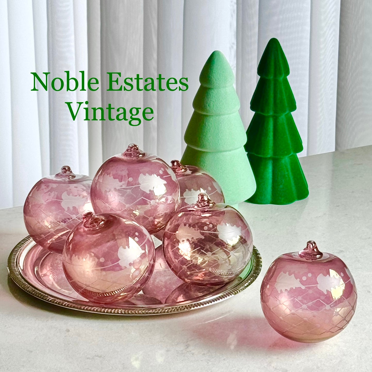 Vintage Norwood Glass Cranberry Cut-to-Clear Ornaments - Set of 6