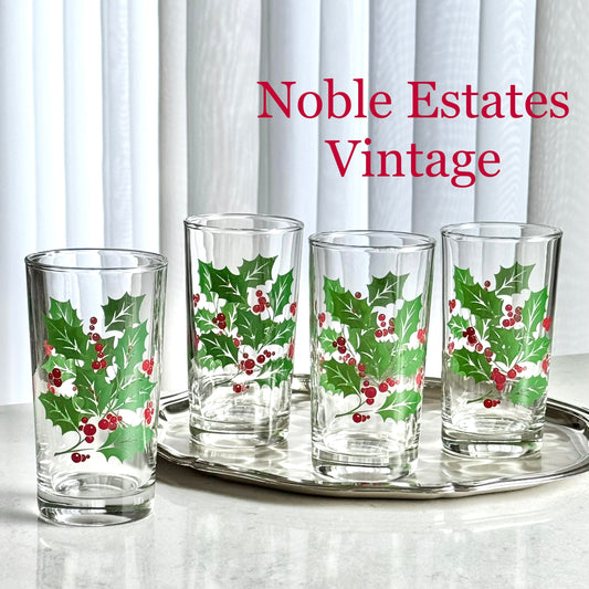 Vintage Indiana Glass 10 Ounce Holly Tumblers Glasses - Set of 4