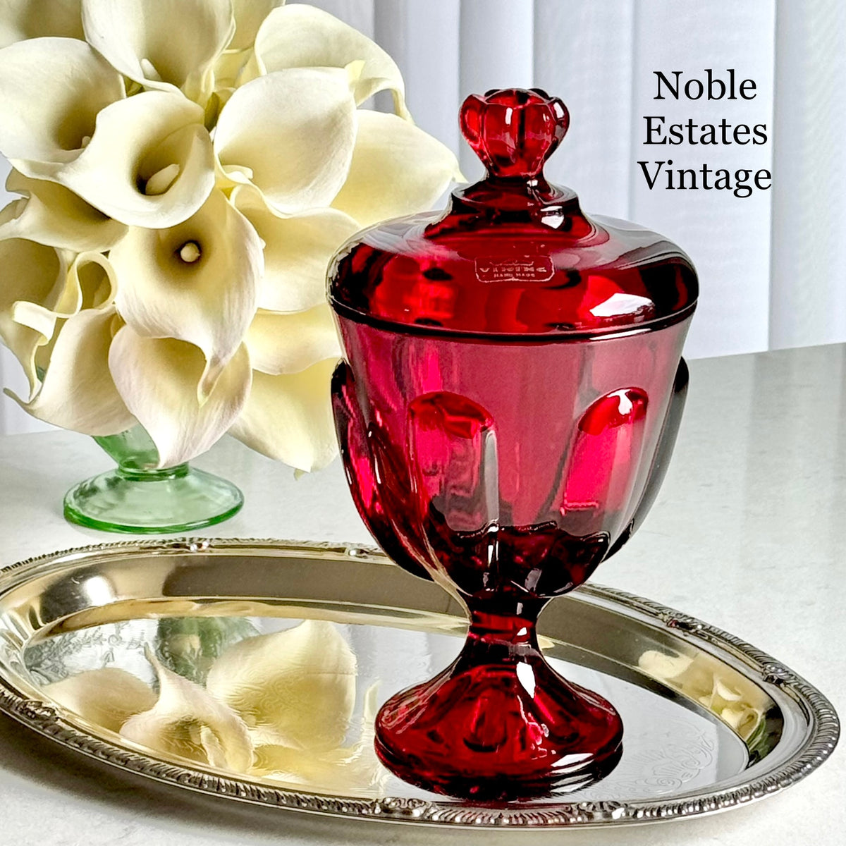 Vintage Viking Ruby Red Epic Pedestal Dish with Lid