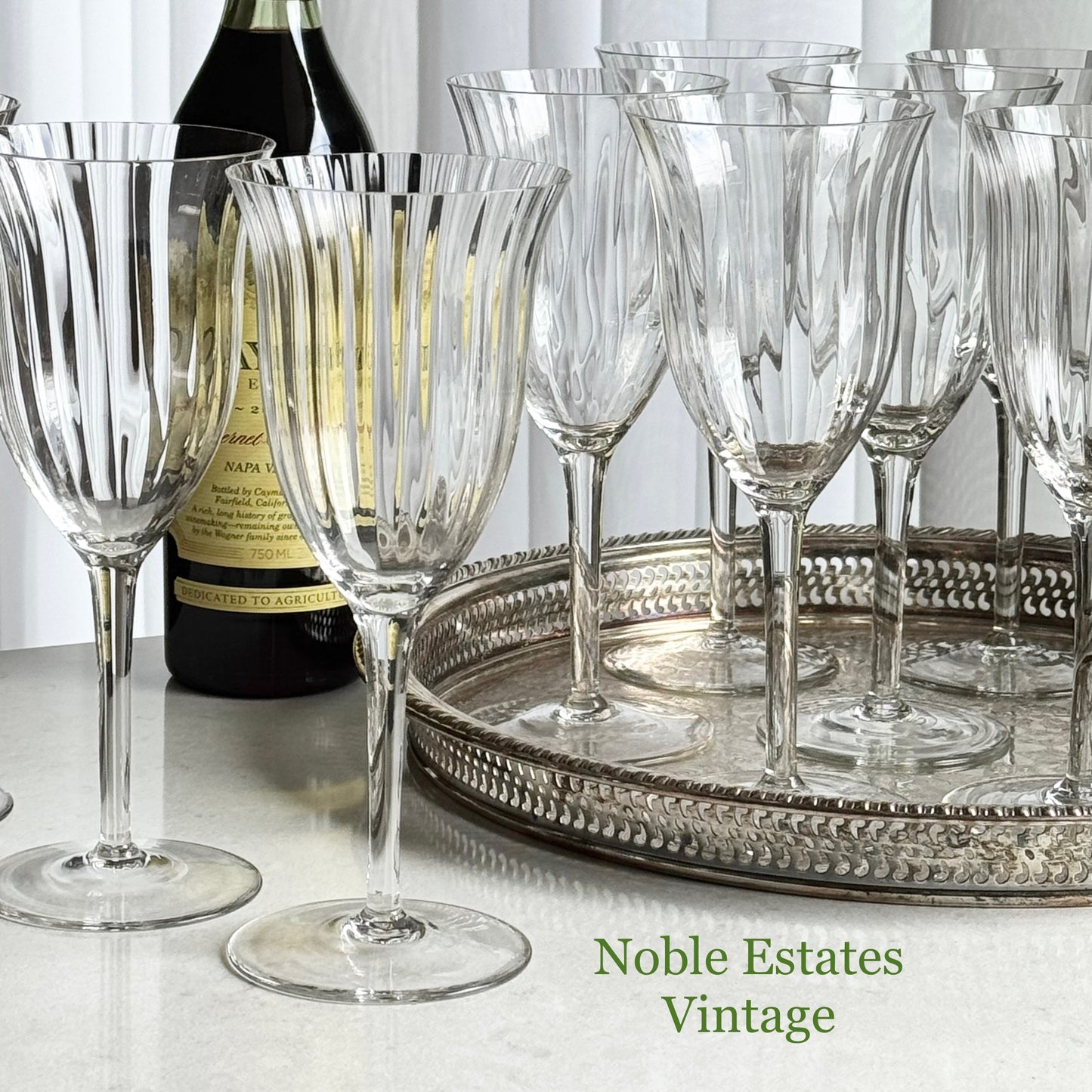 Vintage Crystal Ribbed Glasses - Set of 10 Large Goblets