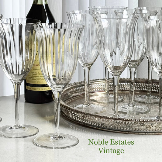 Vintage Crystal Ribbed Glasses - Set of 10 Large Goblets