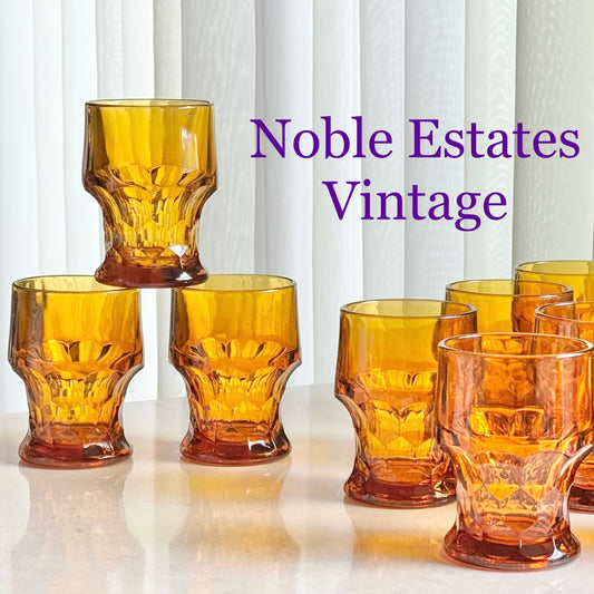 Vintage Anchor Hocking Desert Gold Georgian Colonial Honeycomb Thumbprint Glasses - Set of 12 Tumblers