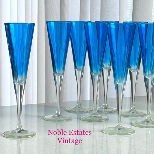 Vintage Leonardo Sektglaser Cobalt Blue Glasses - Set of 10Flutes
