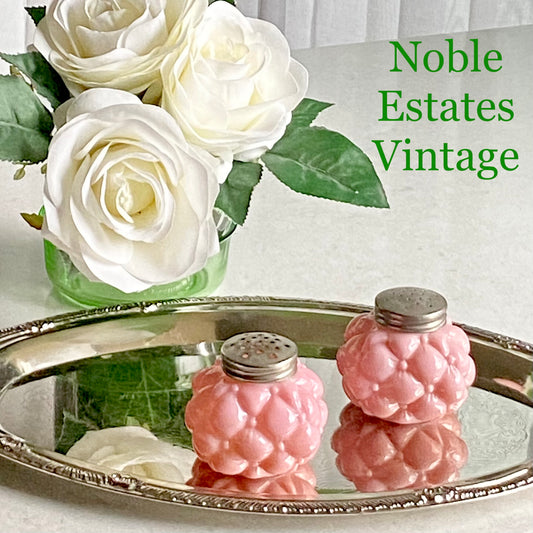 Vintage Consolidated Glass Quilted Bubble Pink Salt and Pepper Shaker Set (circa late 1800s)