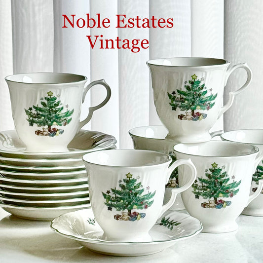 Vintage Nikko Happy Holidays Cups and Saucers - 10 sets, 20 pieces total