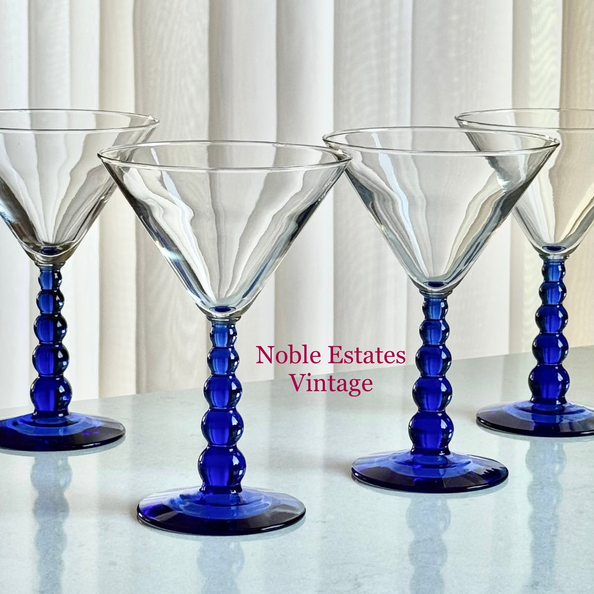 Vintage Libbey Metropolis Mediterranean Blue Bubble Stem Glasses - Set of 4