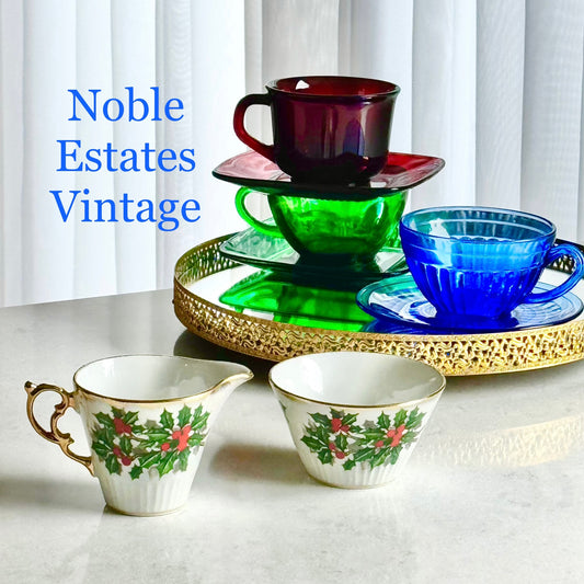 Vintage Ucagco Lusterware Creamer and Open Sugar Set (December / Holly from the Flower of the Month Club)