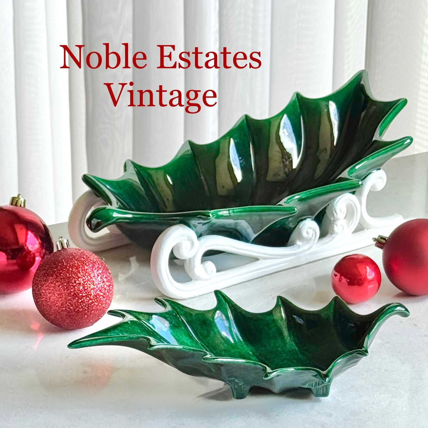 Vintage Atlantic Mold Hand Painted Holly Leaf Dishes (circa 1981) - Set of 2