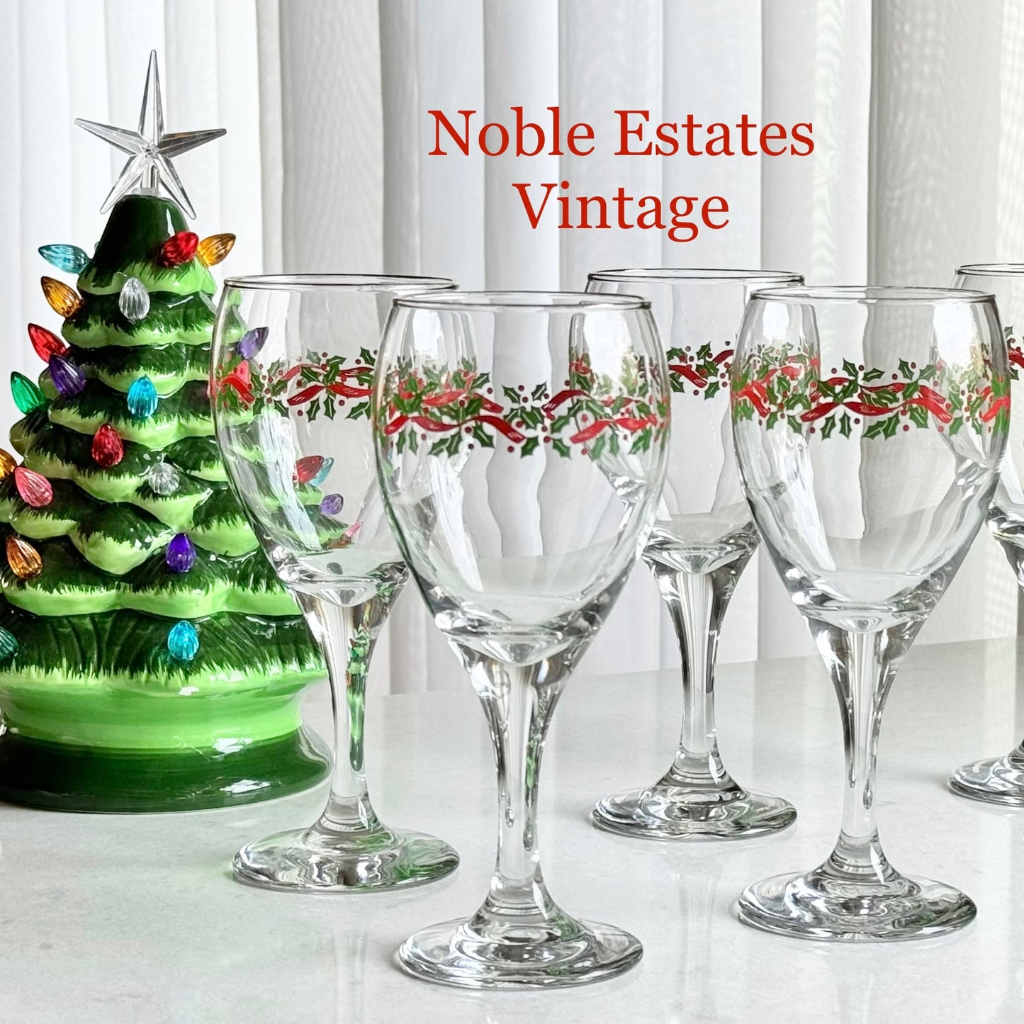 Vintage Libbey Holly and Ribbon Glasses - Set of 5