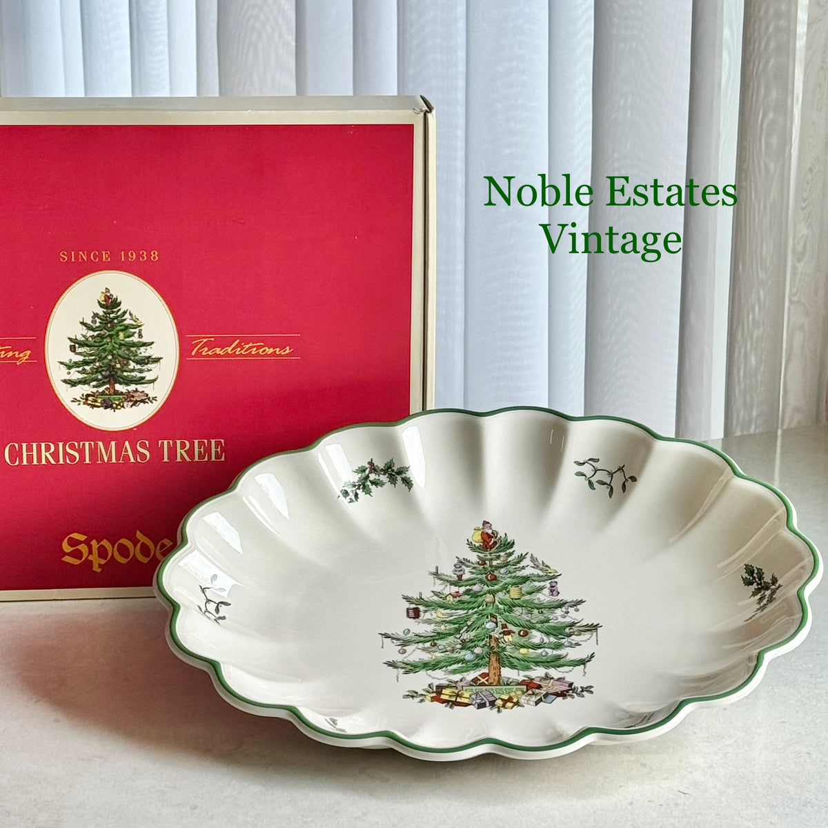 Vintage Spode Christmas Tree Large 15” Scalloped Oval Platter / Tray