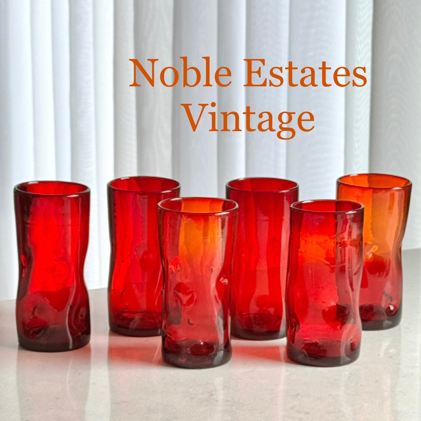 Vintage Blenko Hand Blown Red Pinched Tumblers - Set of 6