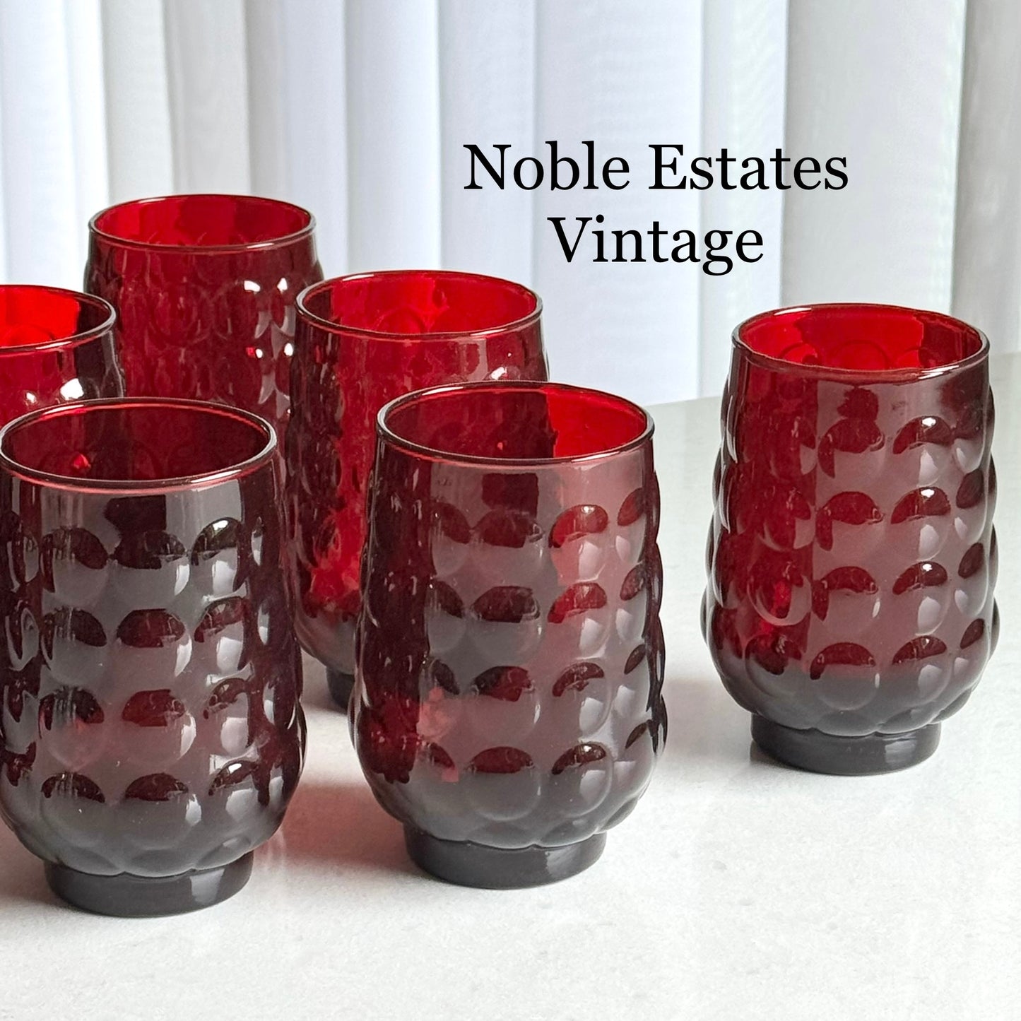 Vintage Anchor Hocking Ruby Red 12 Ounce Bubble Tumbler Glasses - Set of 10