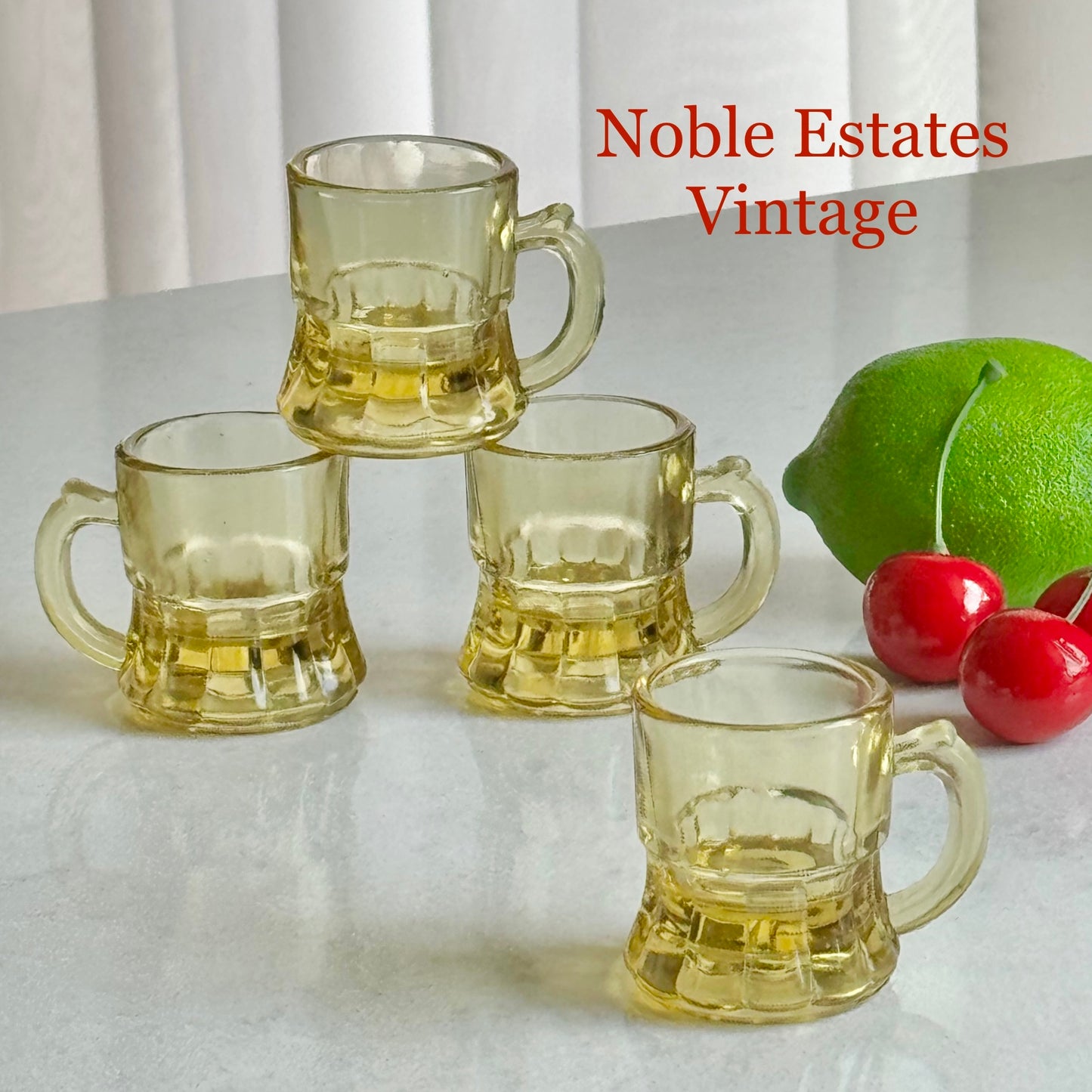 Vintage Federal Amber Yellow Miniature Beer Mug Shot Glasses - Set of 4