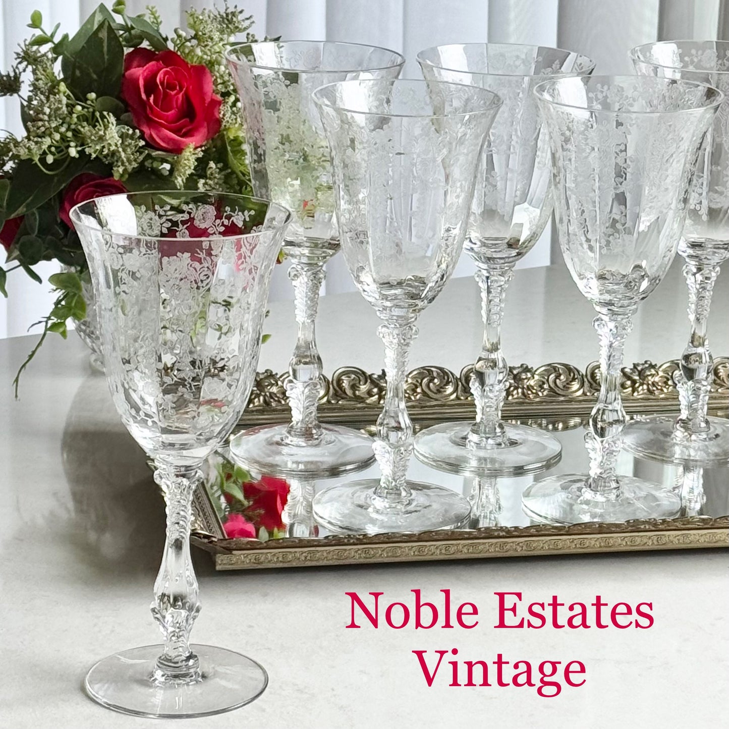 Vintage Cambridge Rose Point Glasses (circa 1934 - 1958) - Set of 6