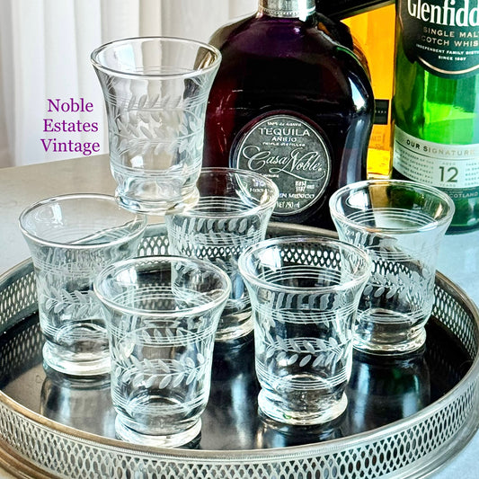 Vintage Anchor Hocking Laurel Cut Glasses - Set of 6