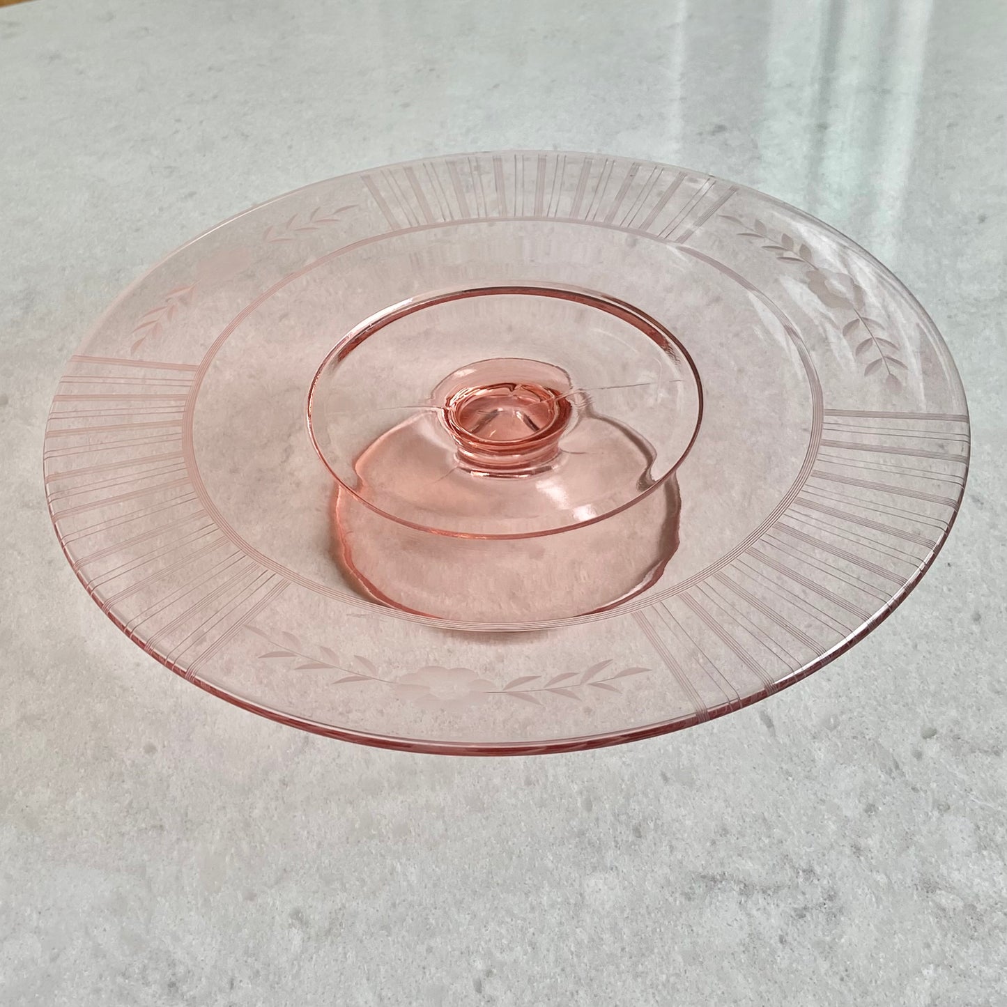 Vintage Pink Etched Cake Stand