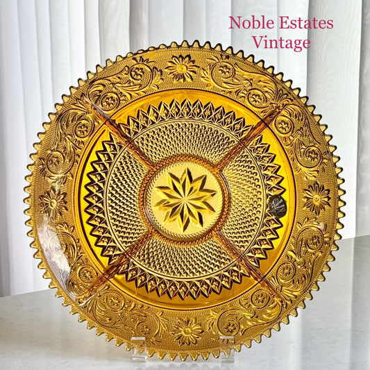 Vintage Indiana Glass Tiara Exclusive Amber Five-Part Divided Dish