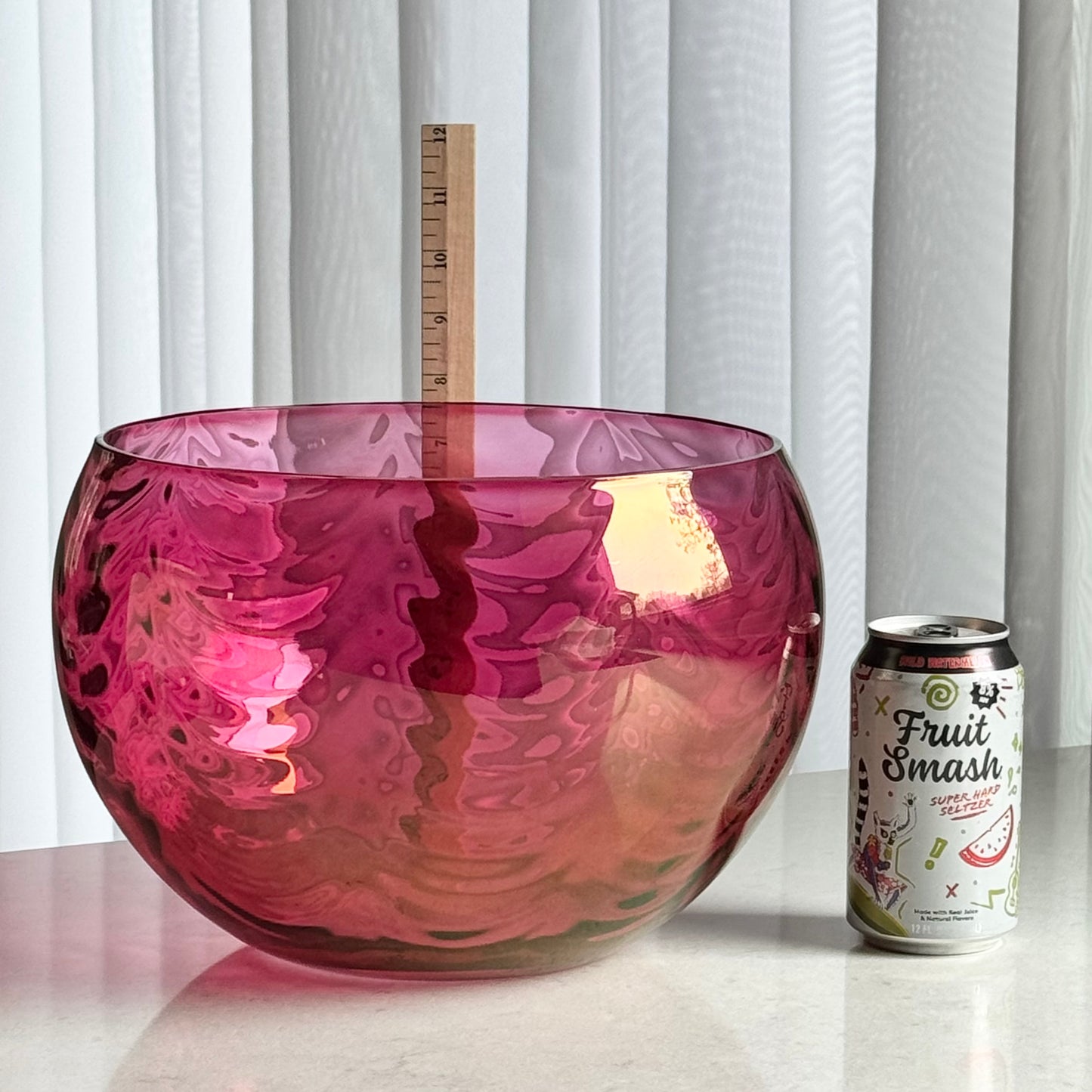 Vintage West Virginia Glass Rose Lustre Loop Optic Punch Bowl and 7 Glasses