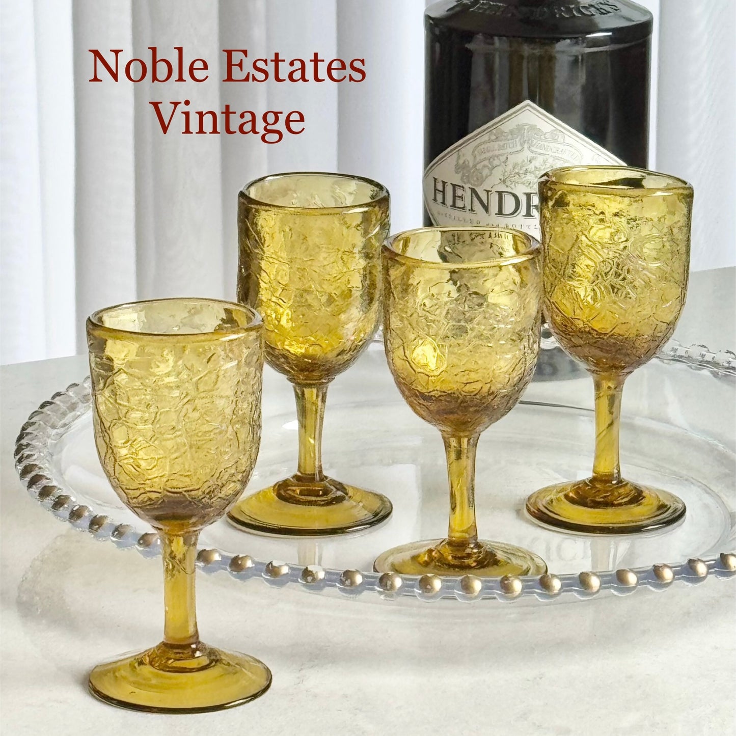 Vintage Amber Hand Blown Crackle Glass Liquor / Tasting Glasses - Set of 4