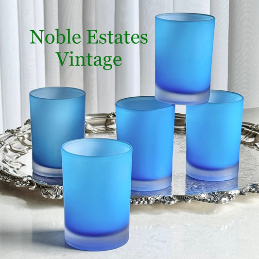 Vintage Satin Frosted Blue Glasses - Set of 5 Tumblers