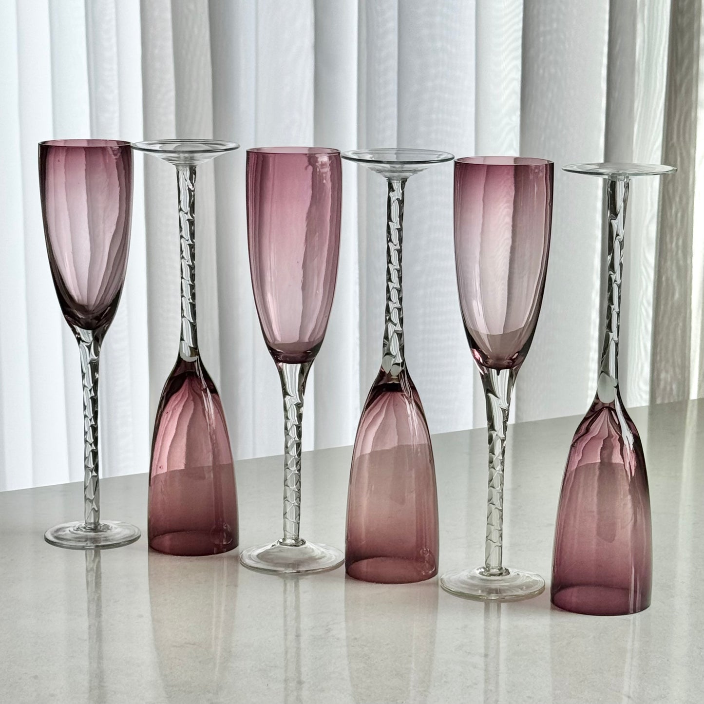 Vintage Amethyst Twisted Stem Glasses - Set of 6