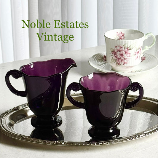 Vintage Fenton Aubergine Sugar and Creamer Set