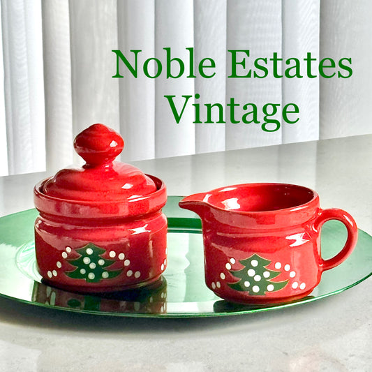 Vintage Waechtersbach Red Christmas Tree Creamer and Covered Sugar Set
