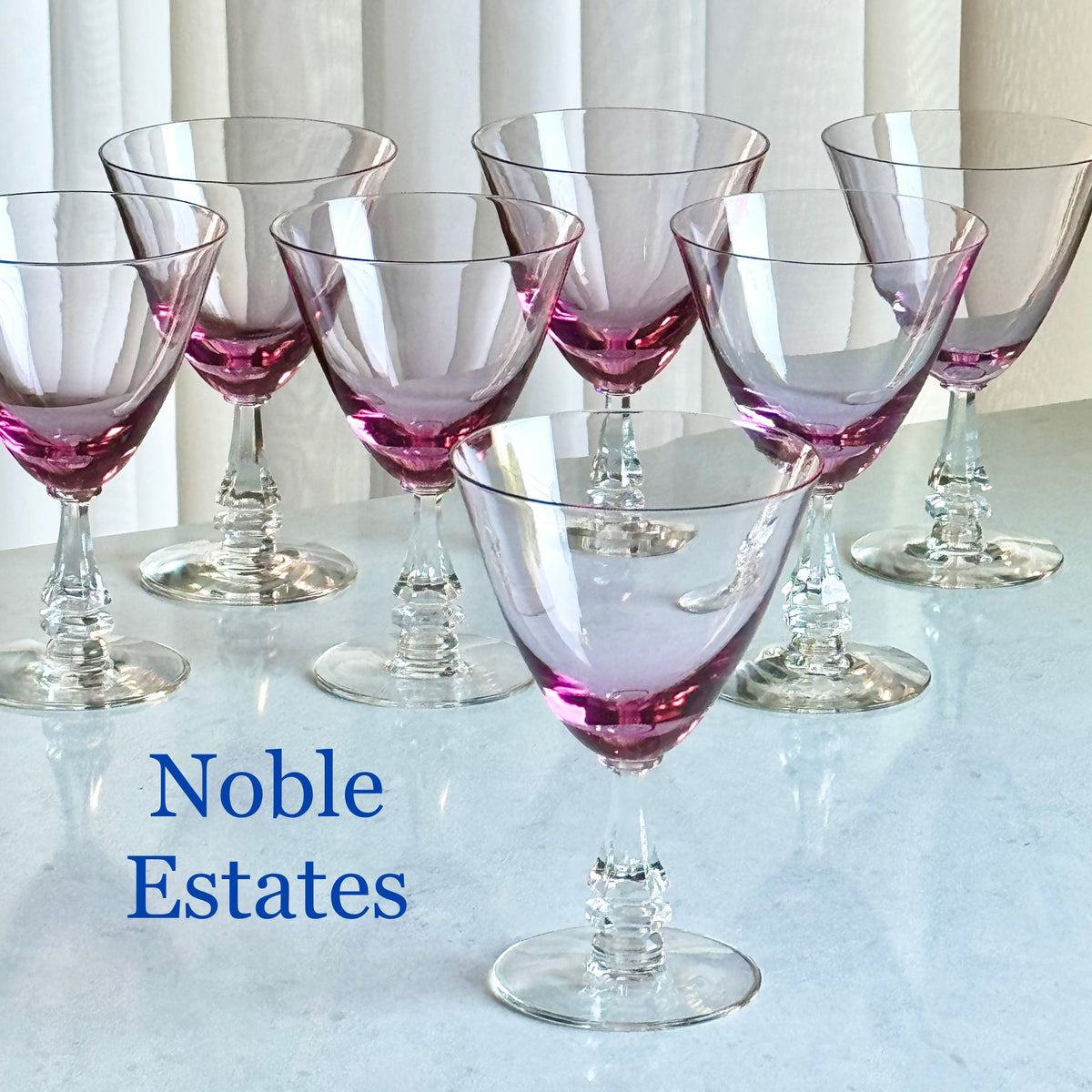Vintage Tiffin Franciscan Wisteria Pink Glasses with Hexagonal Stem #17477 (circa 1950 - 1967) - Set of 7