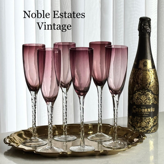 Vintage Amethyst Twisted Stem Glasses - Set of 6