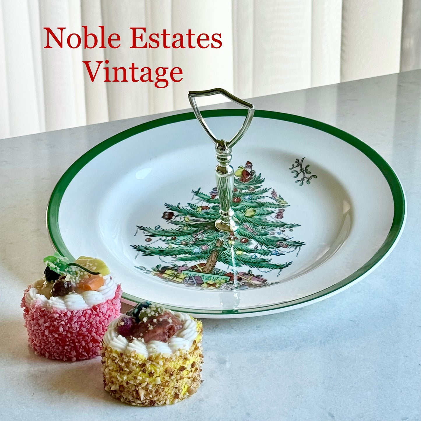 Vintage Spode Christmas Tree Handled Tidbit Tray