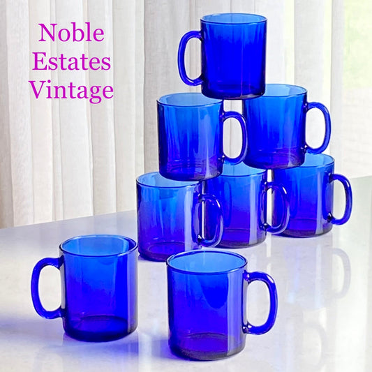 Vintage Arcoroc Cobalt Blue Mugs - Set of 8