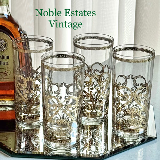 Vintage Culver Gold Scroll Glasses - Set of 4
