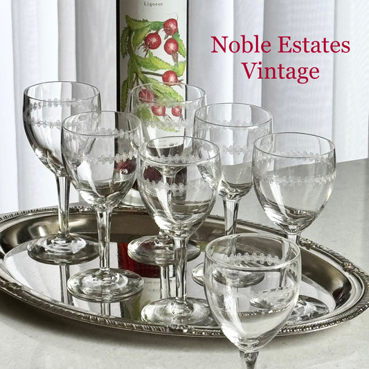 Vintage Needle Etched Cordial / Liquor Glasses - Set of 7