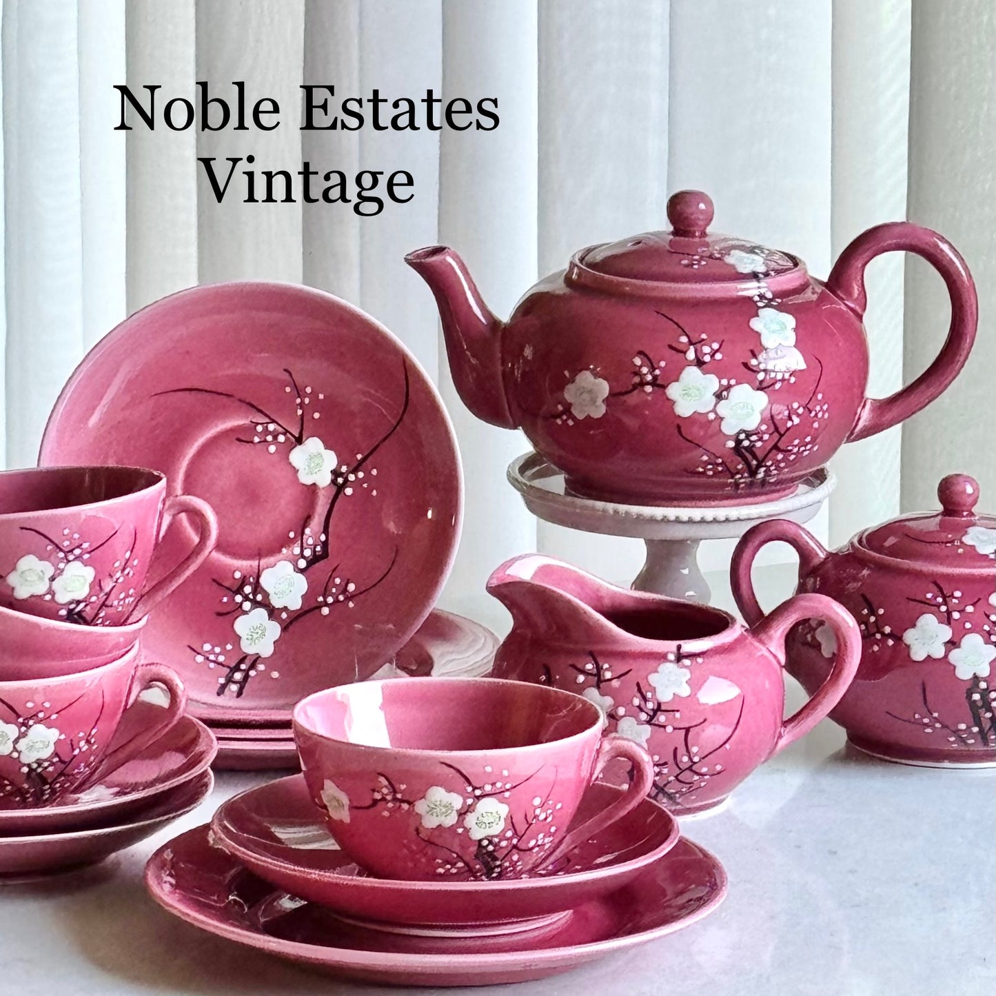 Antique Japanese Hand Painted Plum Blossom Tea Set (circa late 1800s / early 1900s) - Service for Four