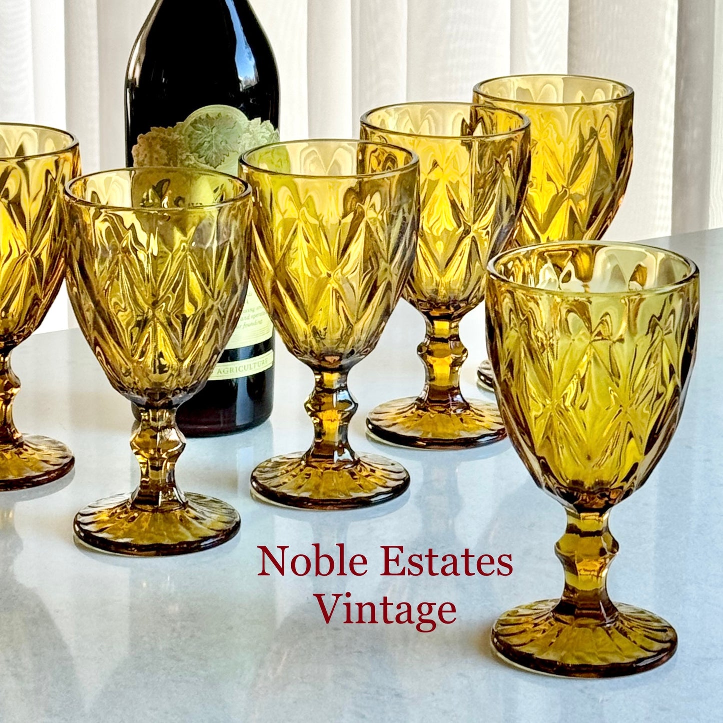 Vintage Amber Diamond Pattern Glasses - Set of 6