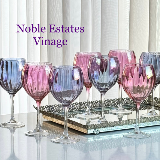 Vintage Luminarc Monaco Mixed Color Iridescent Glasses - Set of 8 Goblets