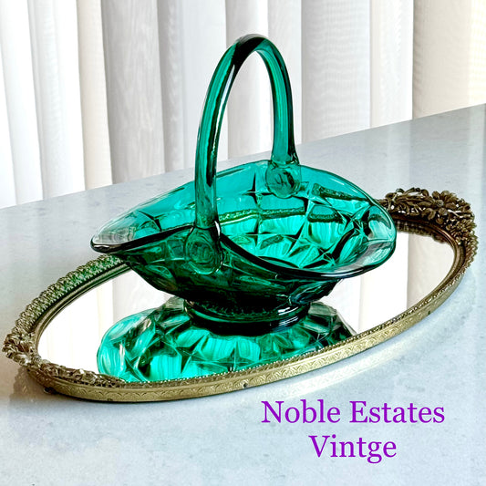 Vintage Tiara Glass Teal Green Constellation Basket