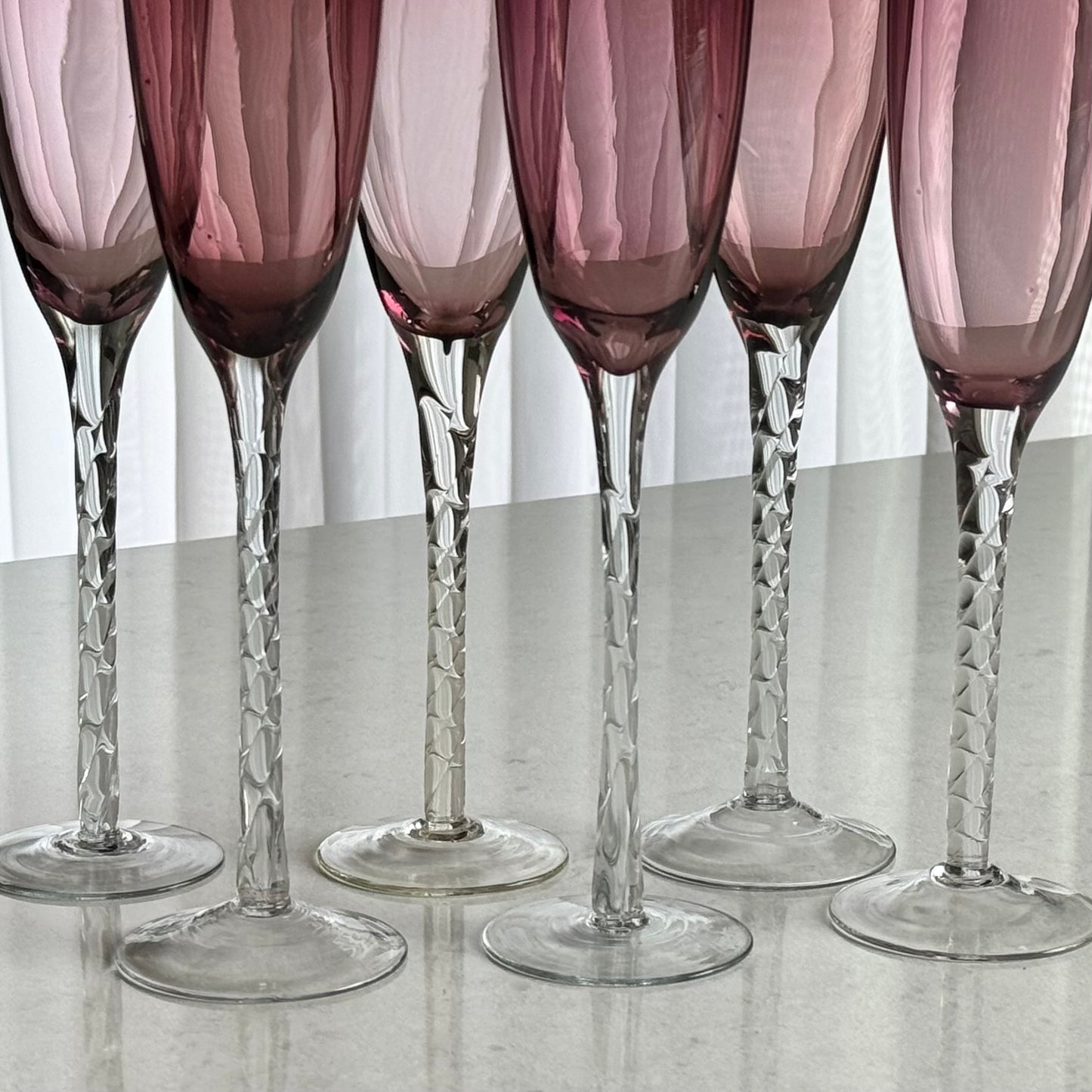 Vintage Amethyst Twisted Stem Glasses - Set of 6