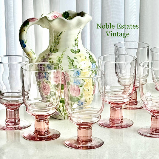 Vintage Pink Column Stem Glasses - Set of 10 Goblets