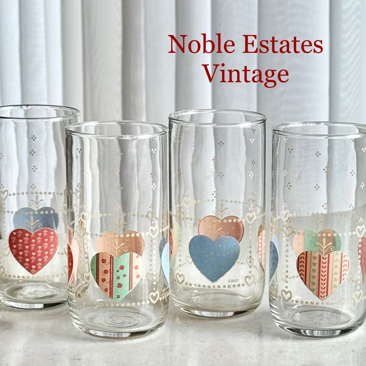 Vintage Tienshan Heartwarming 12 Ounce Tumblers - Set of 4 Glasses