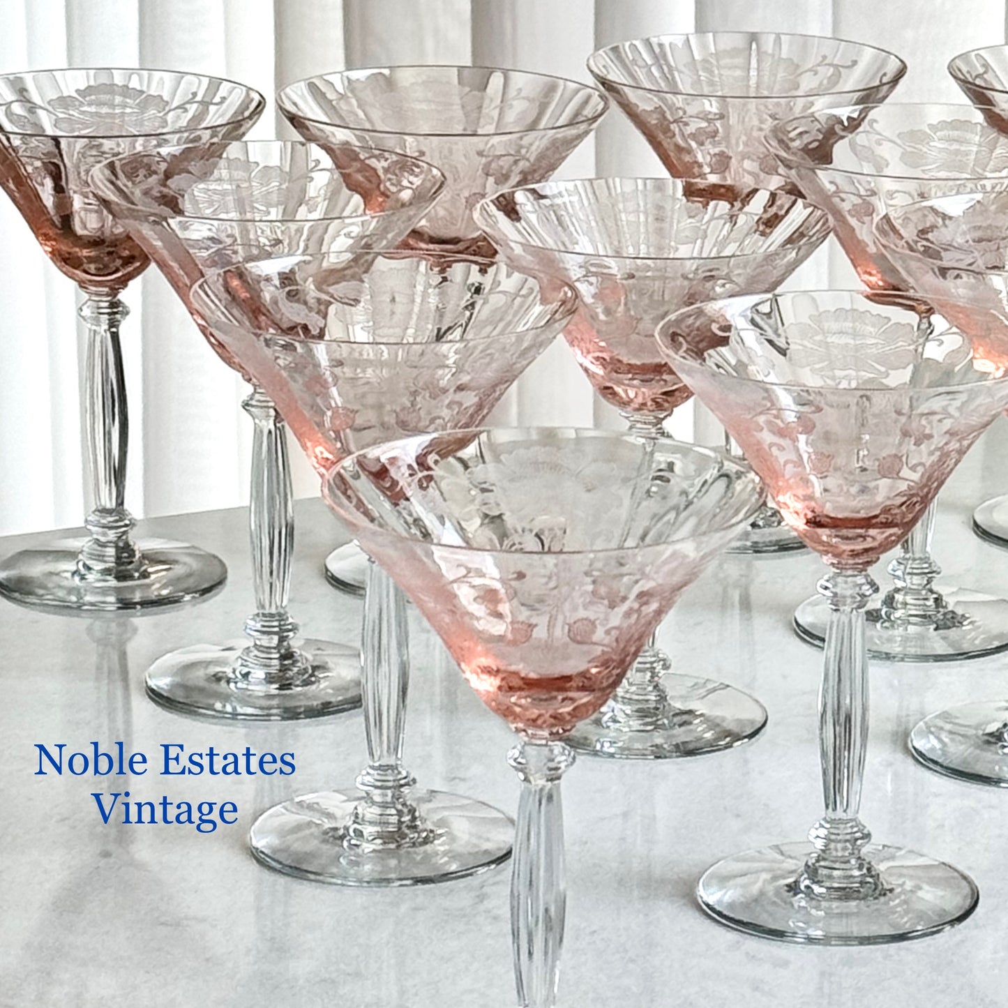 Tiffin-Franciscan Flanders Pink Champagne Coupes / Tall Sherbets (circa 1927 - 1935) - Set of 12