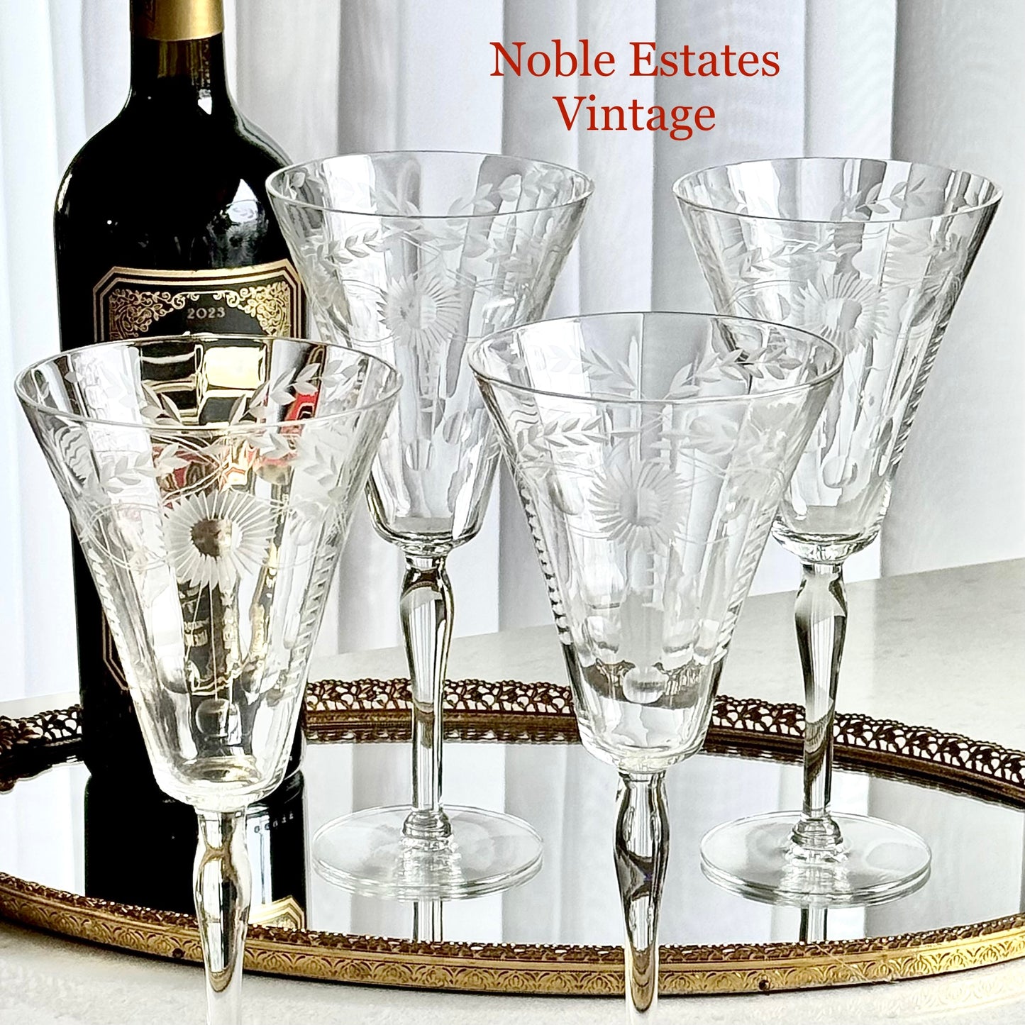Vintage Etched Glasses - Set of 4 (#4009)