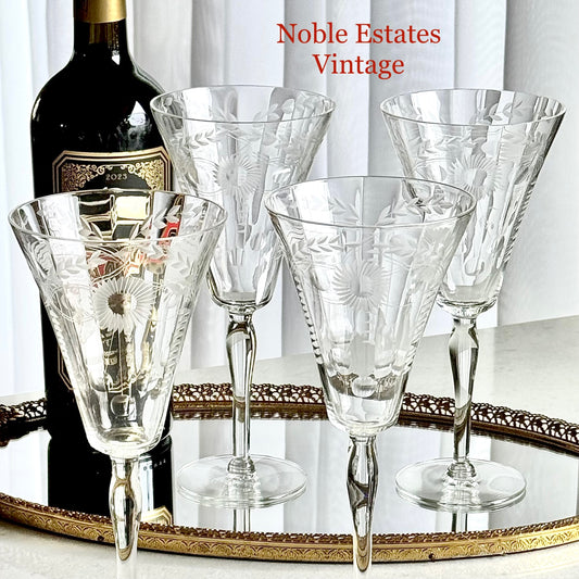 Vintage Etched Glasses - Set of 4 (#4009)
