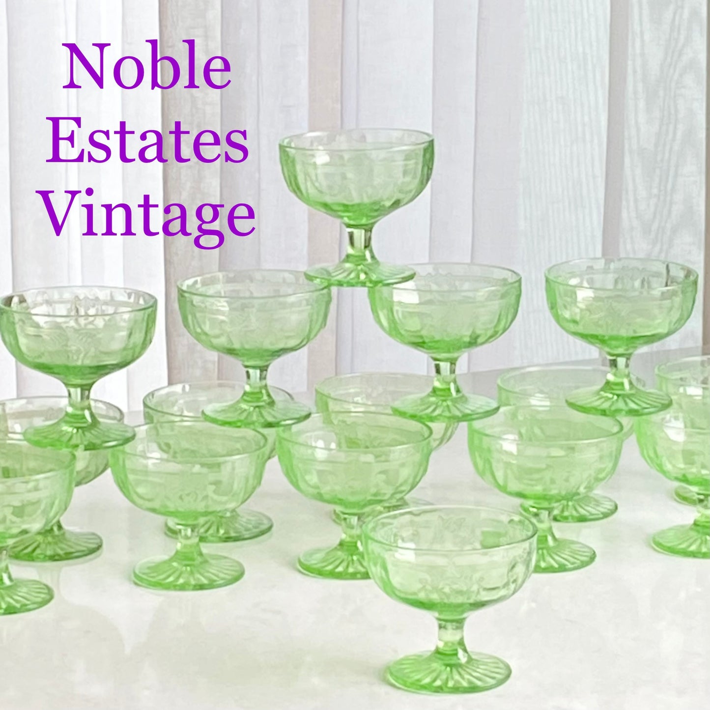 Vintage Anchor Hocking Cameo Green Uranium Glass Dancing Ballerina Sherbets / Low Coupes (circa 1930 - 1934)  - 16 Available